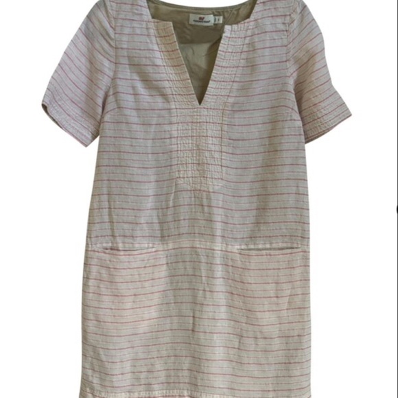 Vineyard Vines Linen Dress Striped Tan & Pink 6 - Picture 5 of 5